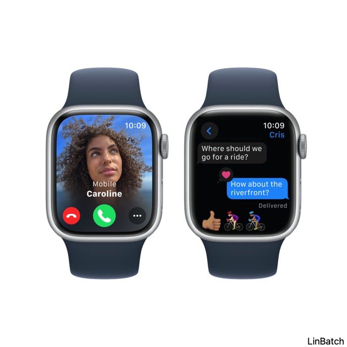 Apple Watch Series 9 GPS 45mm Silver Aluminium Case with Storm Blue Sport Band S/M & M/L - Image 2