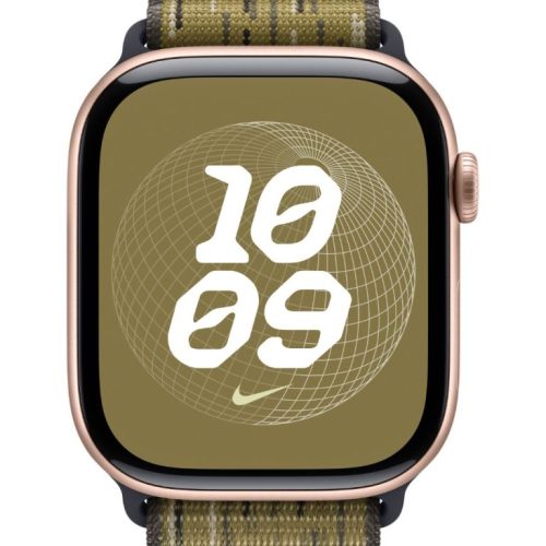 Apple-Watch-Series-10-46mm-Rose-GoldAluminum-Green-Grey-Nike-Sport-Loop-Pure-Front